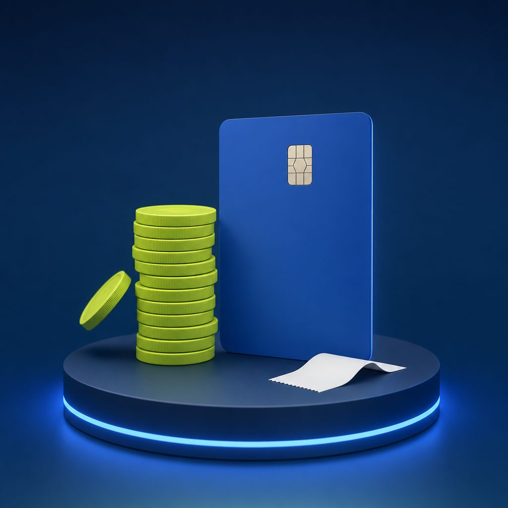 Muenzstapel und Paysafecard auf einem Podium