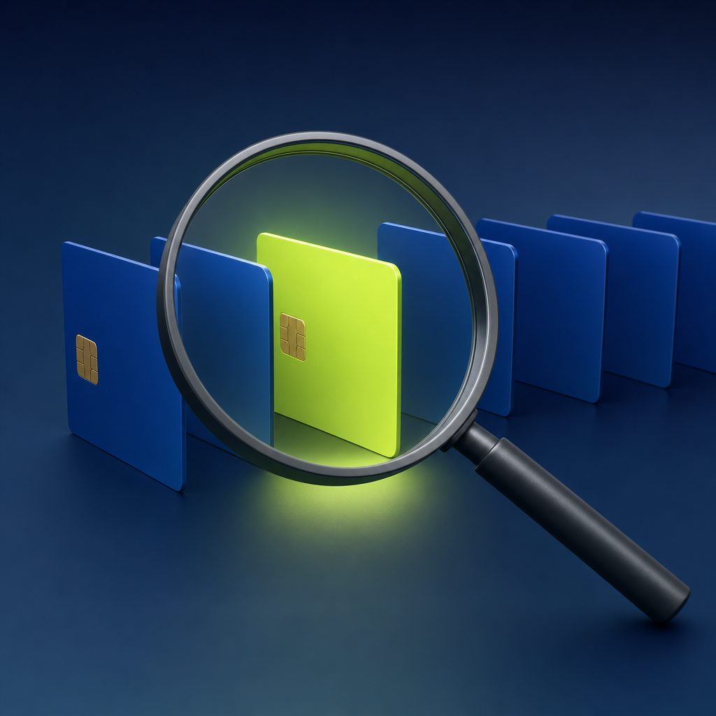 Lupe ueber einer Reihe von Paysafecards - unser Testprozess
